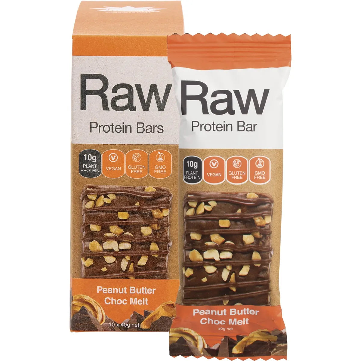 Amazonia Raw Protein Bar Peanut Butter Choc Melt 10 x 40g