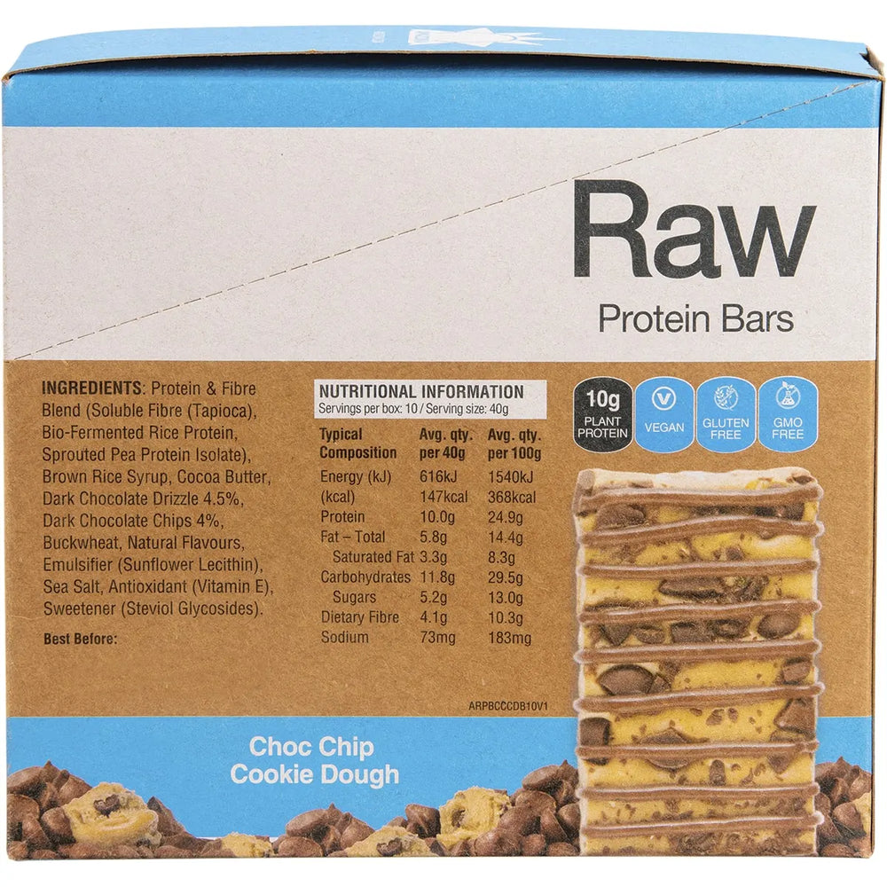 Amazonia Raw Protein Bar Choc Chip Cookie Dough 10 x 40g