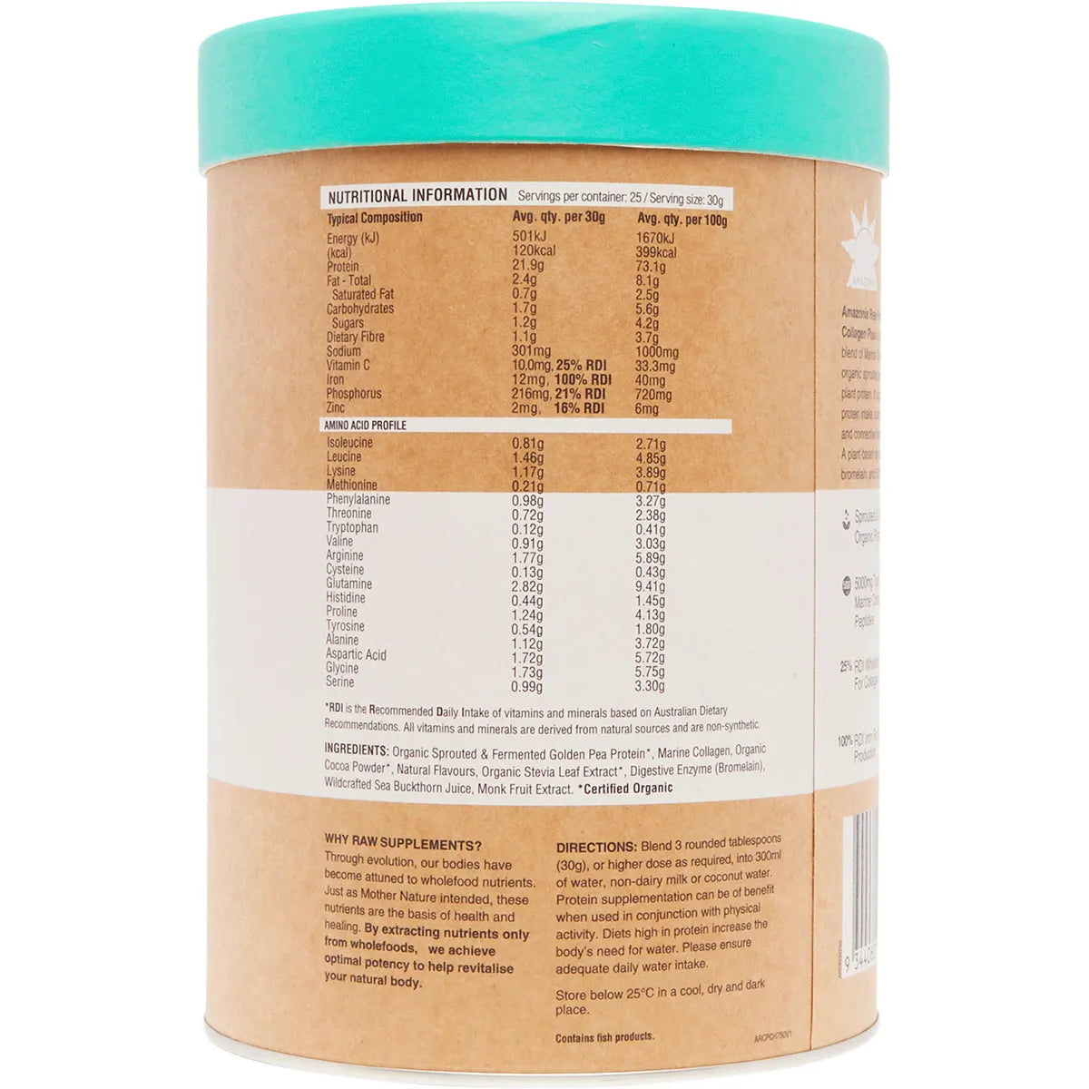 Amazonia Raw Protein Collagen Plus Choc Hazelnut 750g