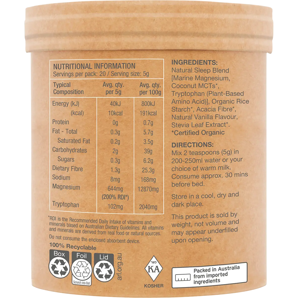 Amazonia Raw Sleep Magnesium Dreamy Vanilla — side pack image (UHP)