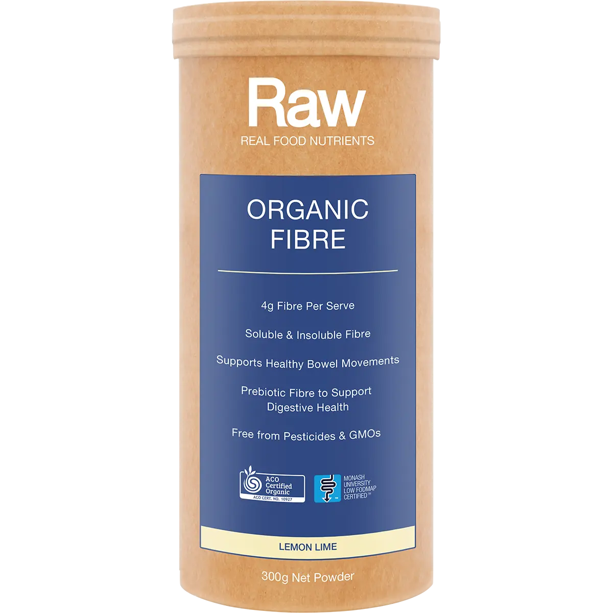Amazonia Raw Organic Fibre Lemon Lime 300g — front pack image (UHP)
