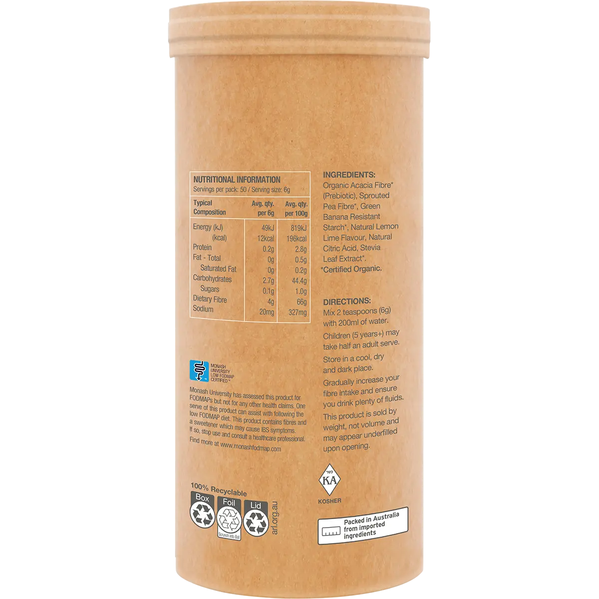 Amazonia Raw Organic Fibre Lemon Lime 300g — side pack image (UHP)