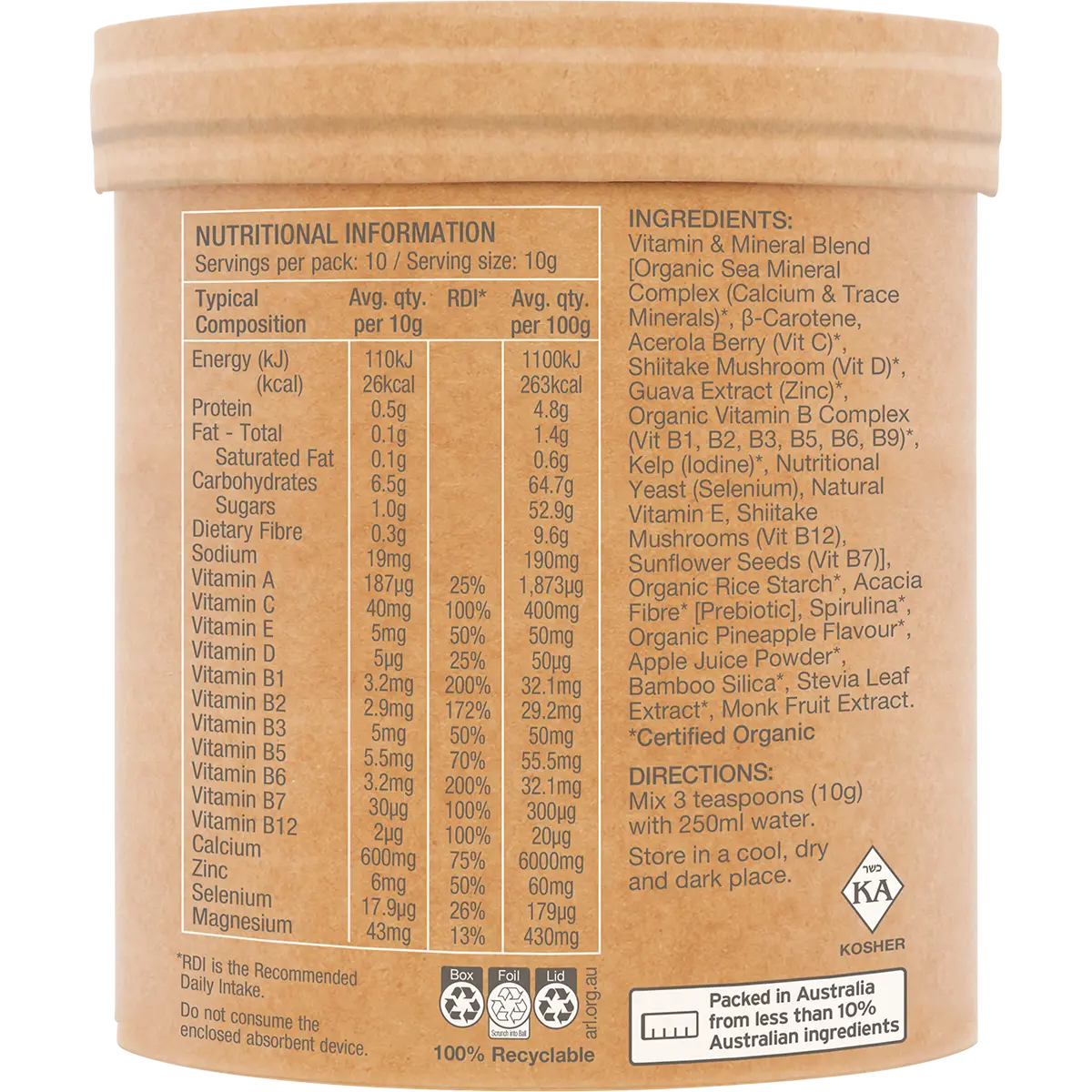 Amazonia Raw Organic Multivitamin Pineapple — side pack image (UHP)