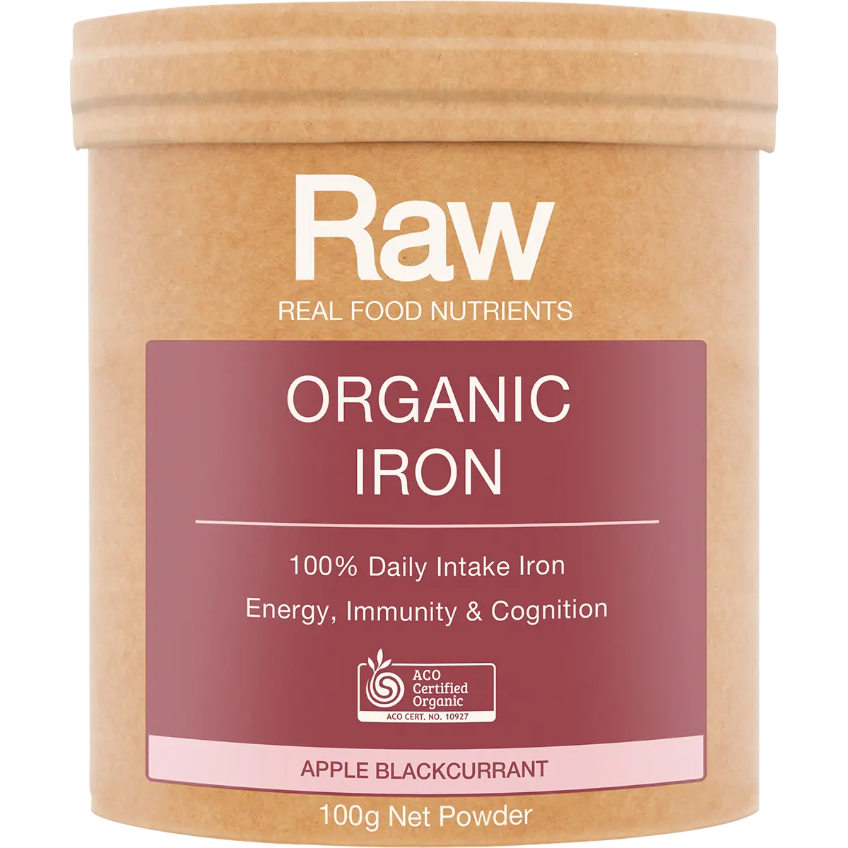 Amazonia Raw Organic Iron Apple Blackcurrant — front pack image (UHP)