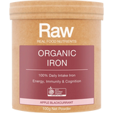 Amazonia Raw Organic Iron Apple Blackcurrant — front pack image (UHP)