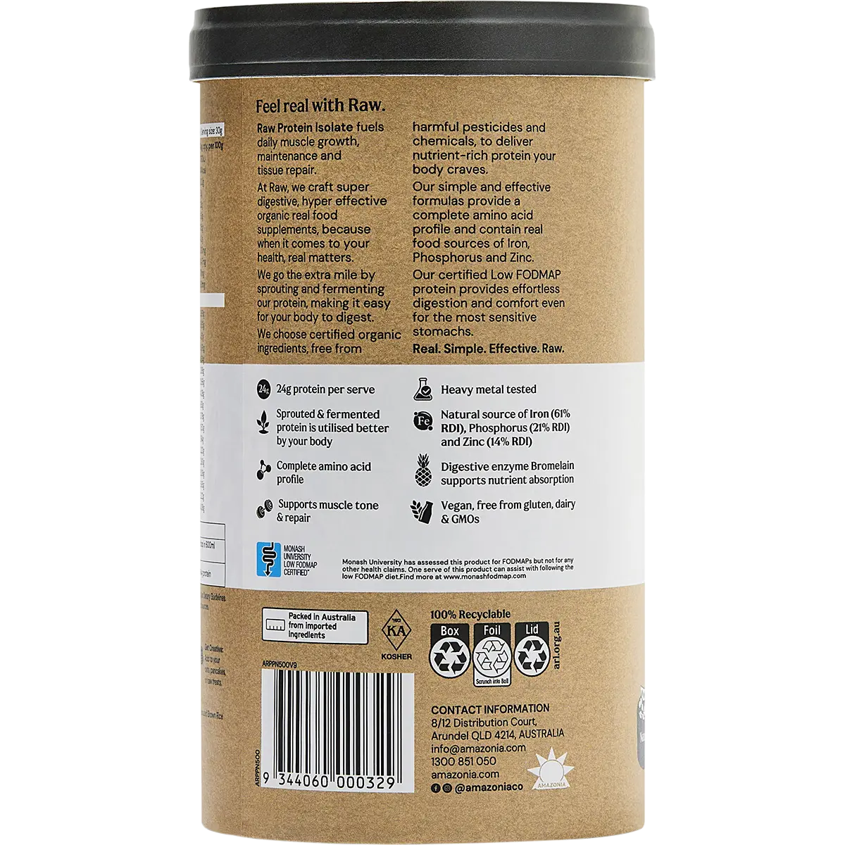 Amazonia Raw Protein Isolate Natural — back pack image (UHP)
