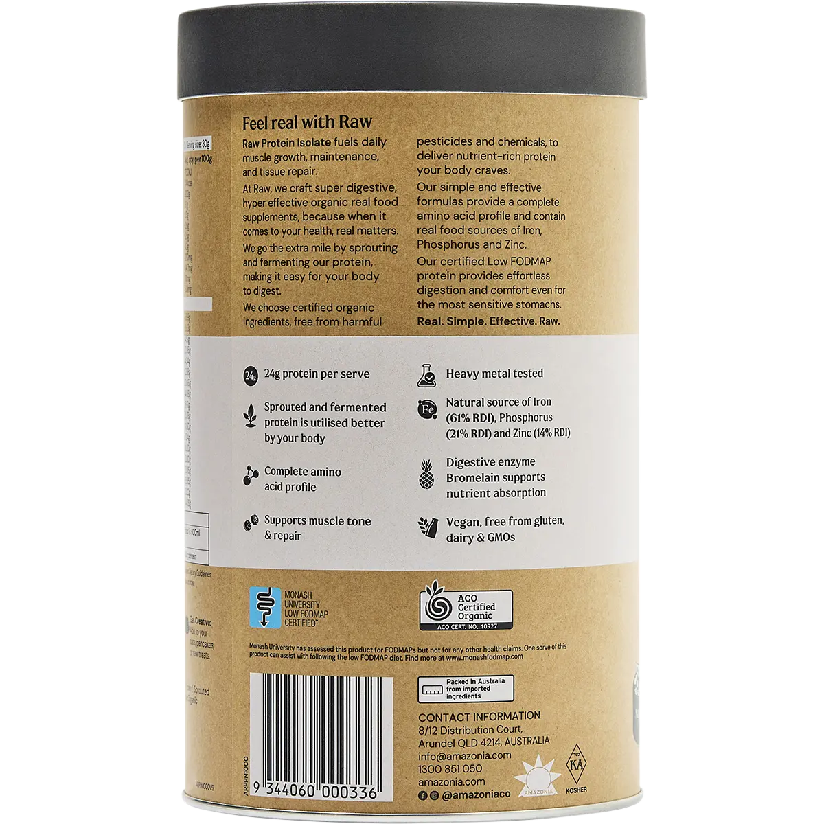 Amazonia Raw Protein Isolate Natural — back pack image (UHP)