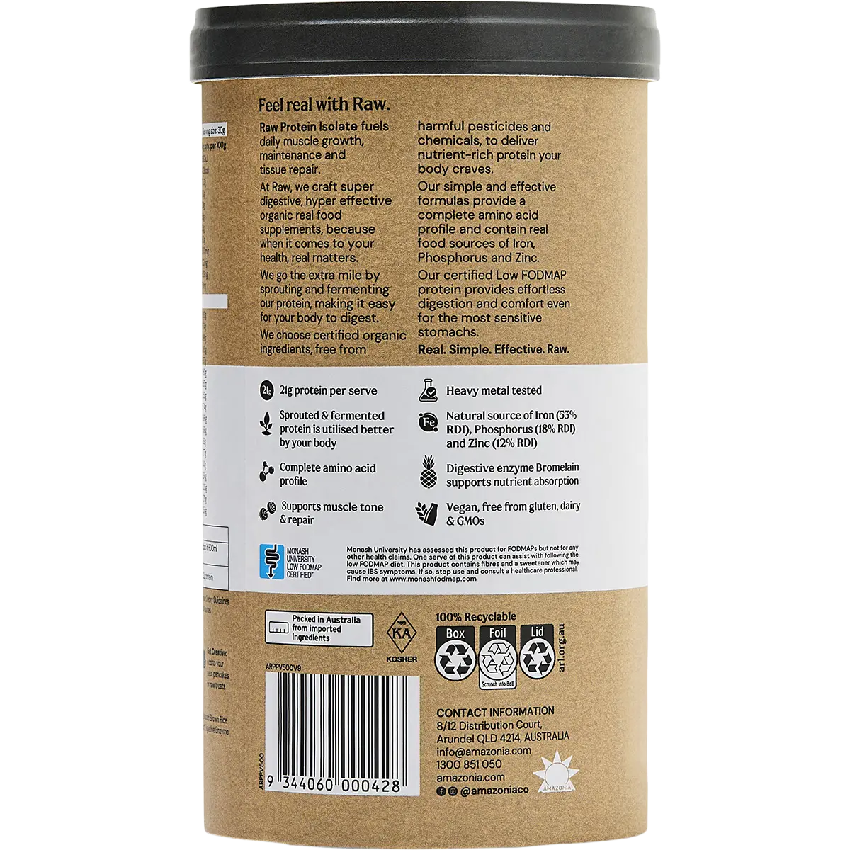 Amazonia Raw Protein Isolate Vanilla — back pack image (UHP)