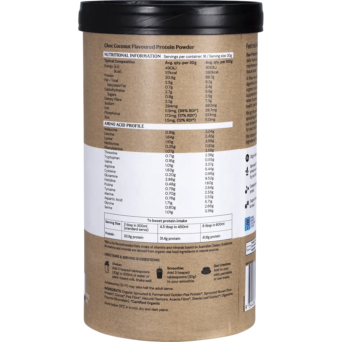 Amazonia Raw Protein Isolate Choc Coconut — back pack image (UHP)