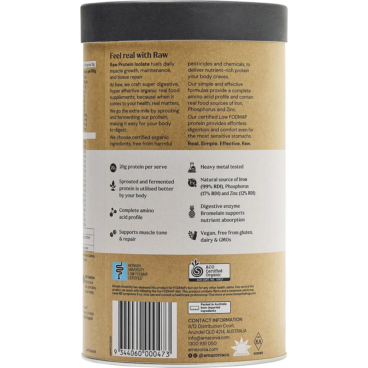 Amazonia Raw Protein Isolate Choc Coconut — back pack image (UHP)