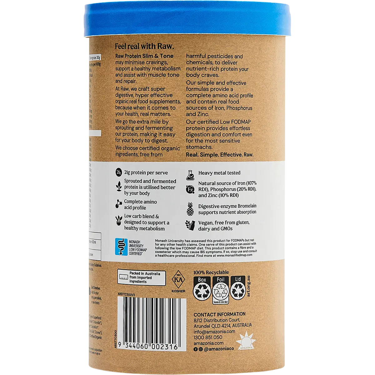 Amazonia Raw Protein Slim & Tone Triple Chocolate — back pack image (UHP)