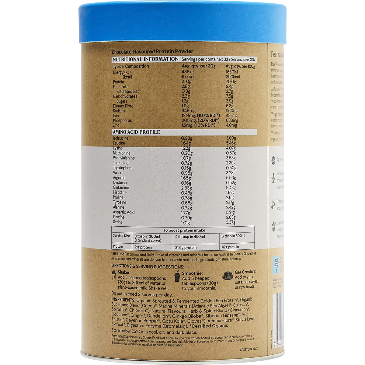 Amazonia Raw Protein Slim & Tone Triple Chocolate — nutrition panel (UHP)