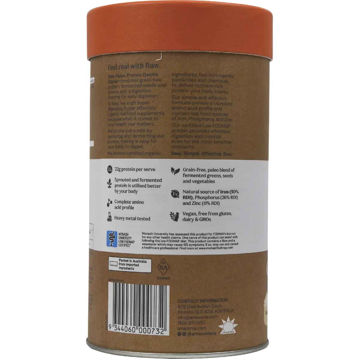 Amazonia Raw Gentle Digest Paleo Protein Vanilla 500g — side pack image (UHP)