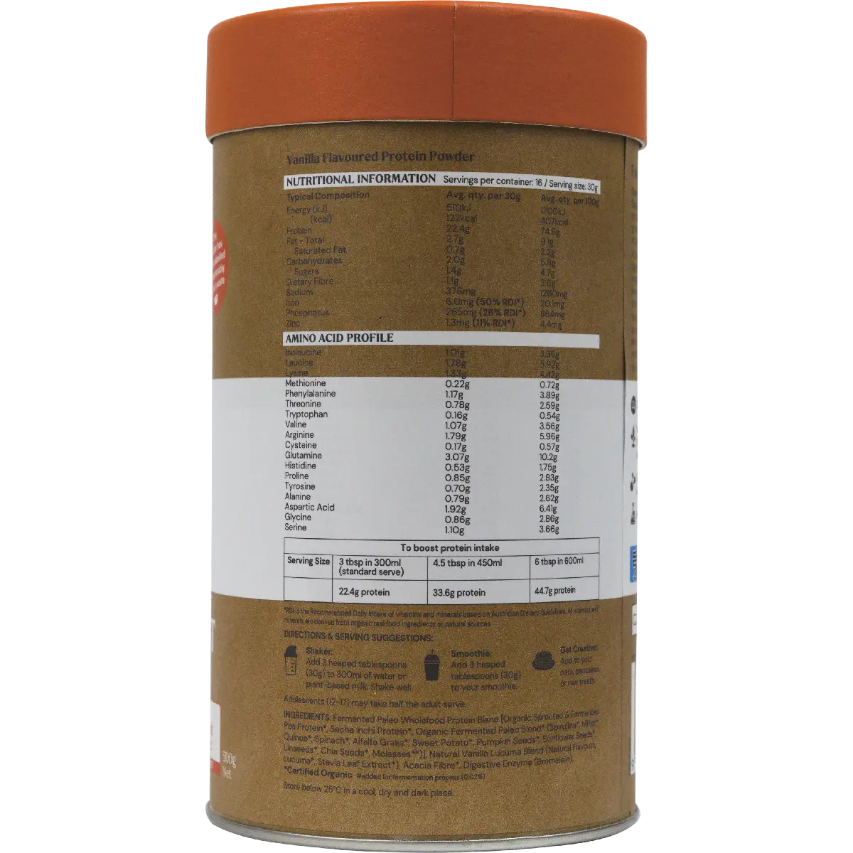 Amazonia Raw Gentle Digest Paleo Protein Vanilla 500g — side pack image (UHP)