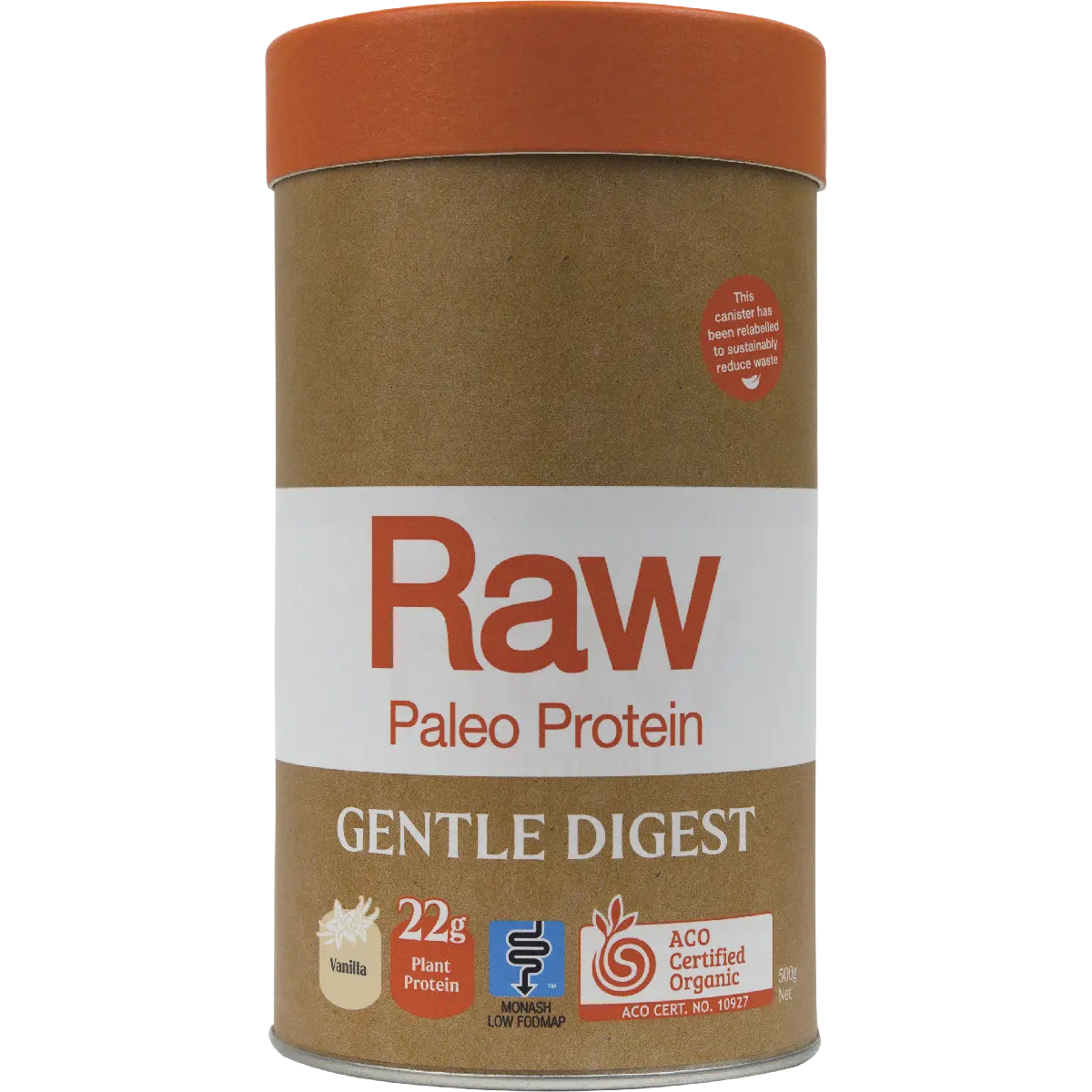 Amazonia Raw Gentle Digest Paleo Protein Vanilla 500g — front pack image (UHP)