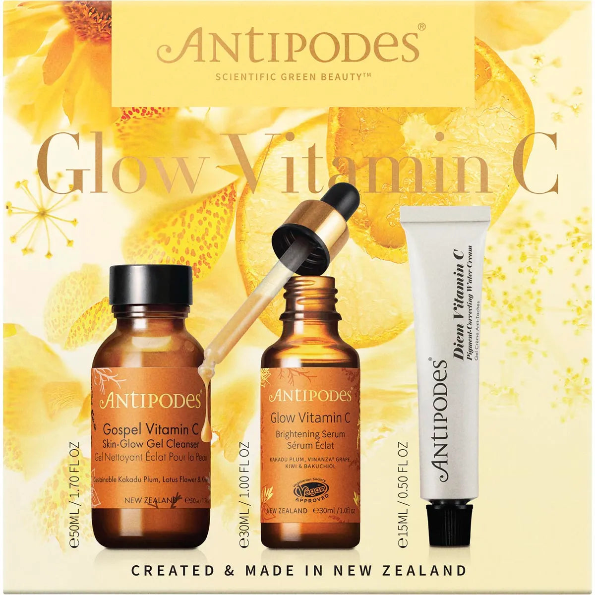 Antipodes Skincare Set Glow Vitamin C, Gospel, Diem 3pk