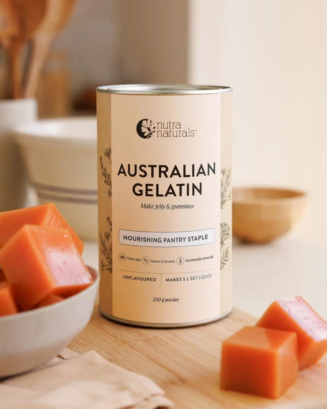 Nutra Naturals Australian Gelatin 500g — official brand lifestyle/recipe photograph