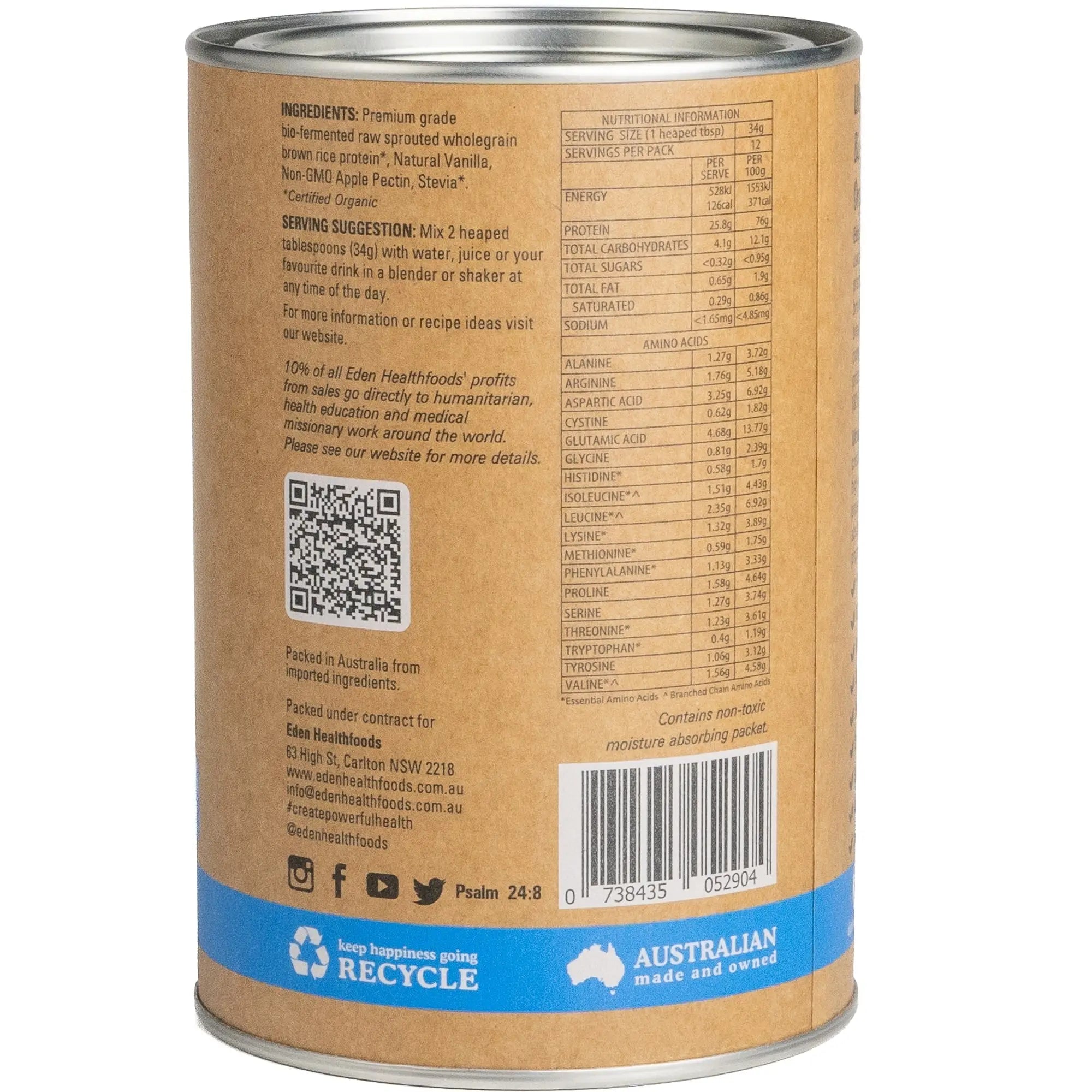 Eden Healthfoods Ultimate Protein Sprouted Brown Rice Vanilla – product image