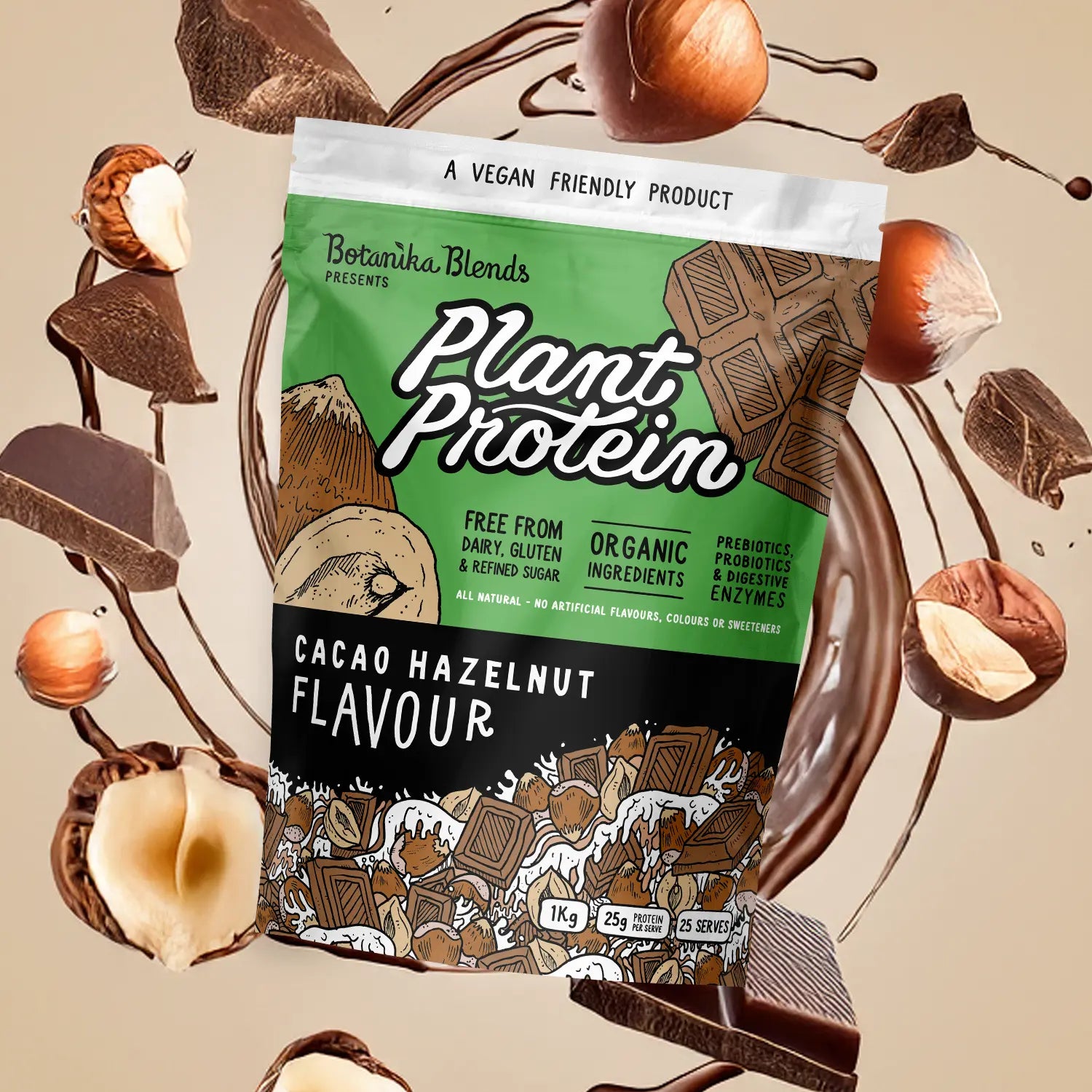 Botanika Blends Plant Protein Cacao Hazelnut — official lifestyle / flavour image