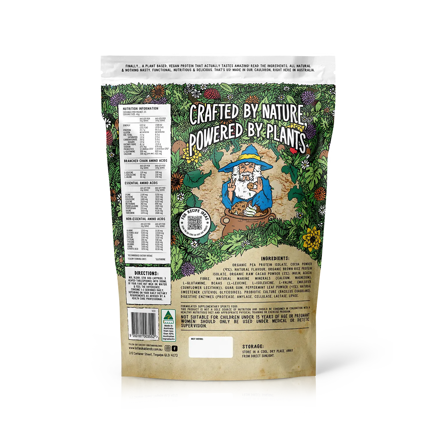 Botanika Blends Plant Protein Cacao Mint Cookies & Cream — back / nutrition image