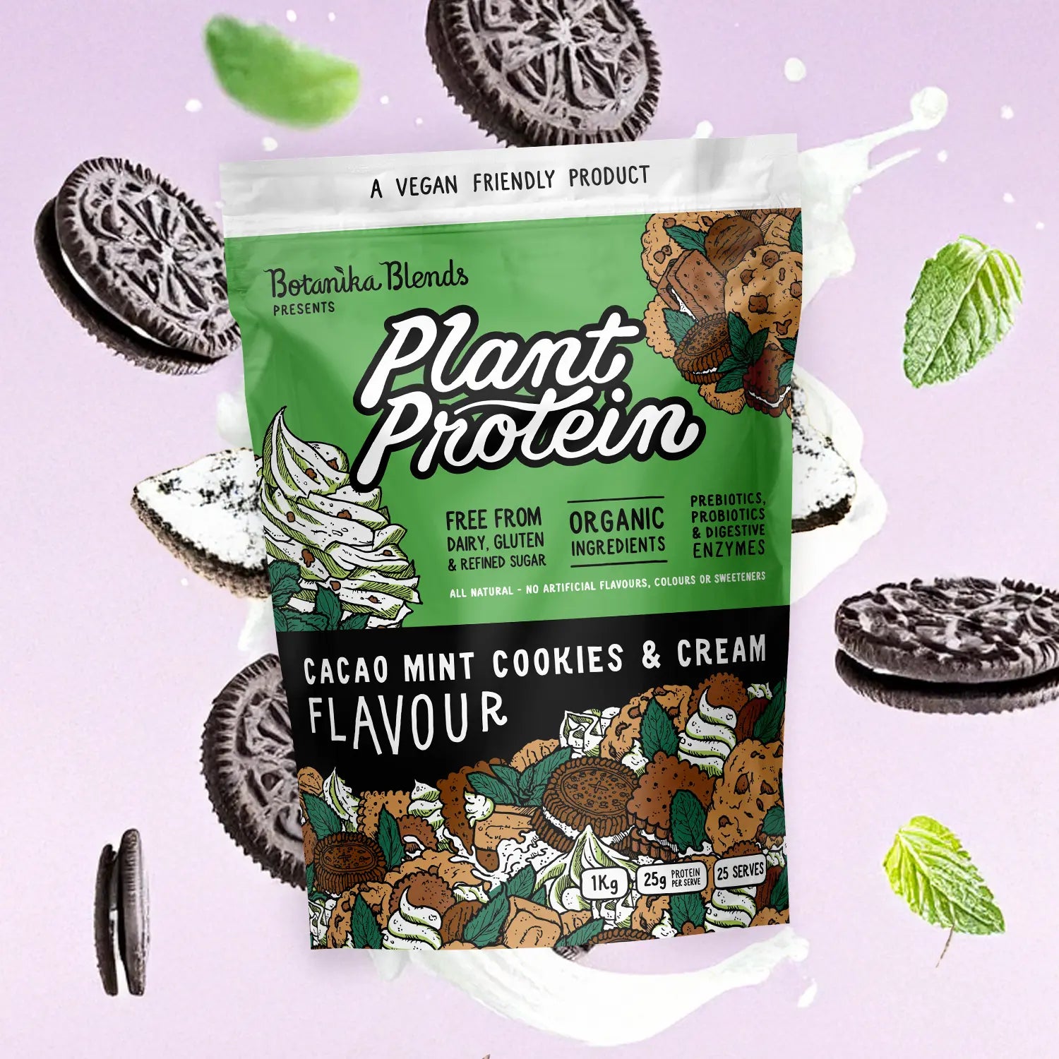 Botanika Blends Plant Protein Cacao Mint Cookies & Cream — official lifestyle / flavour image