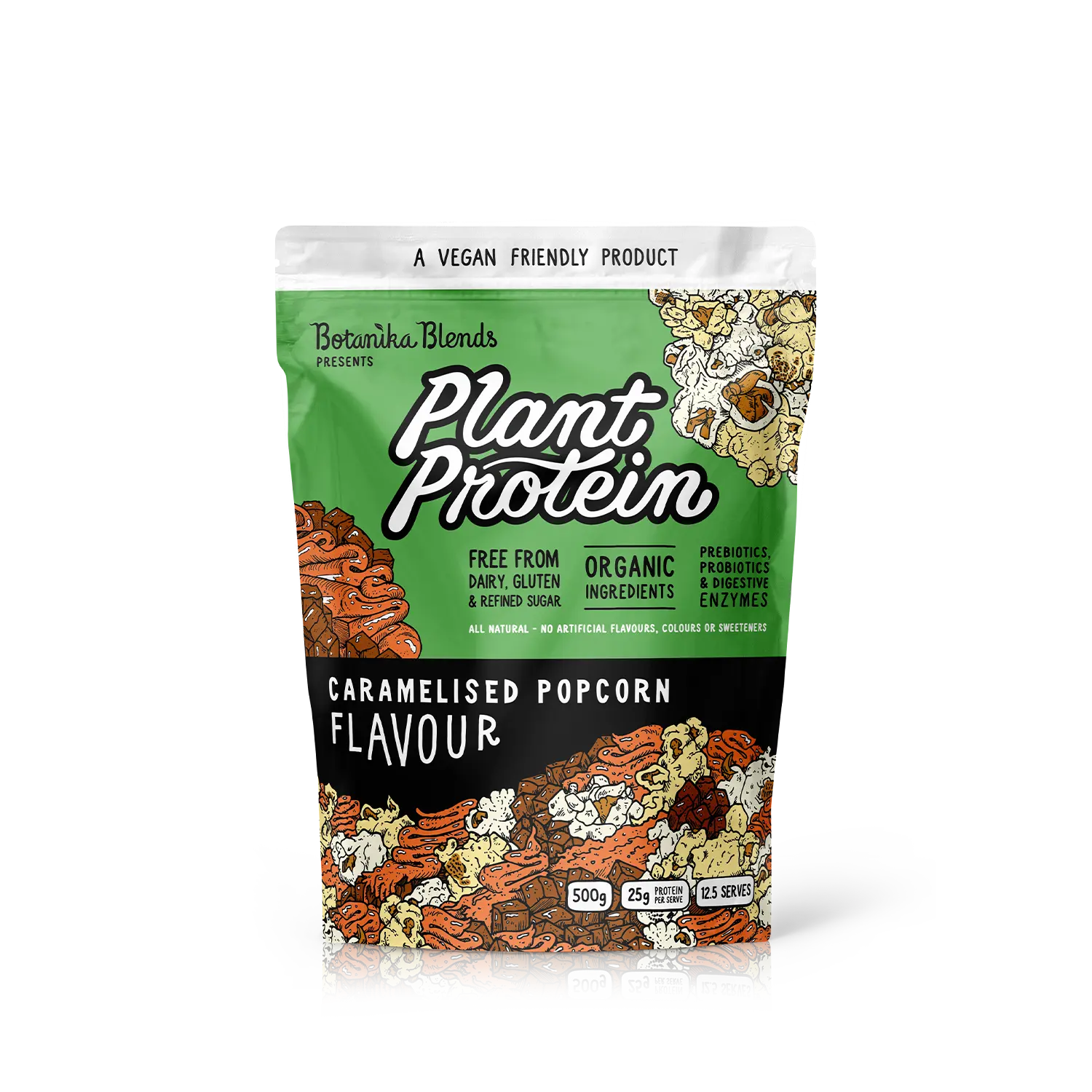Botanika Blends Plant Protein Caramelised Popcorn — 500g front packshot