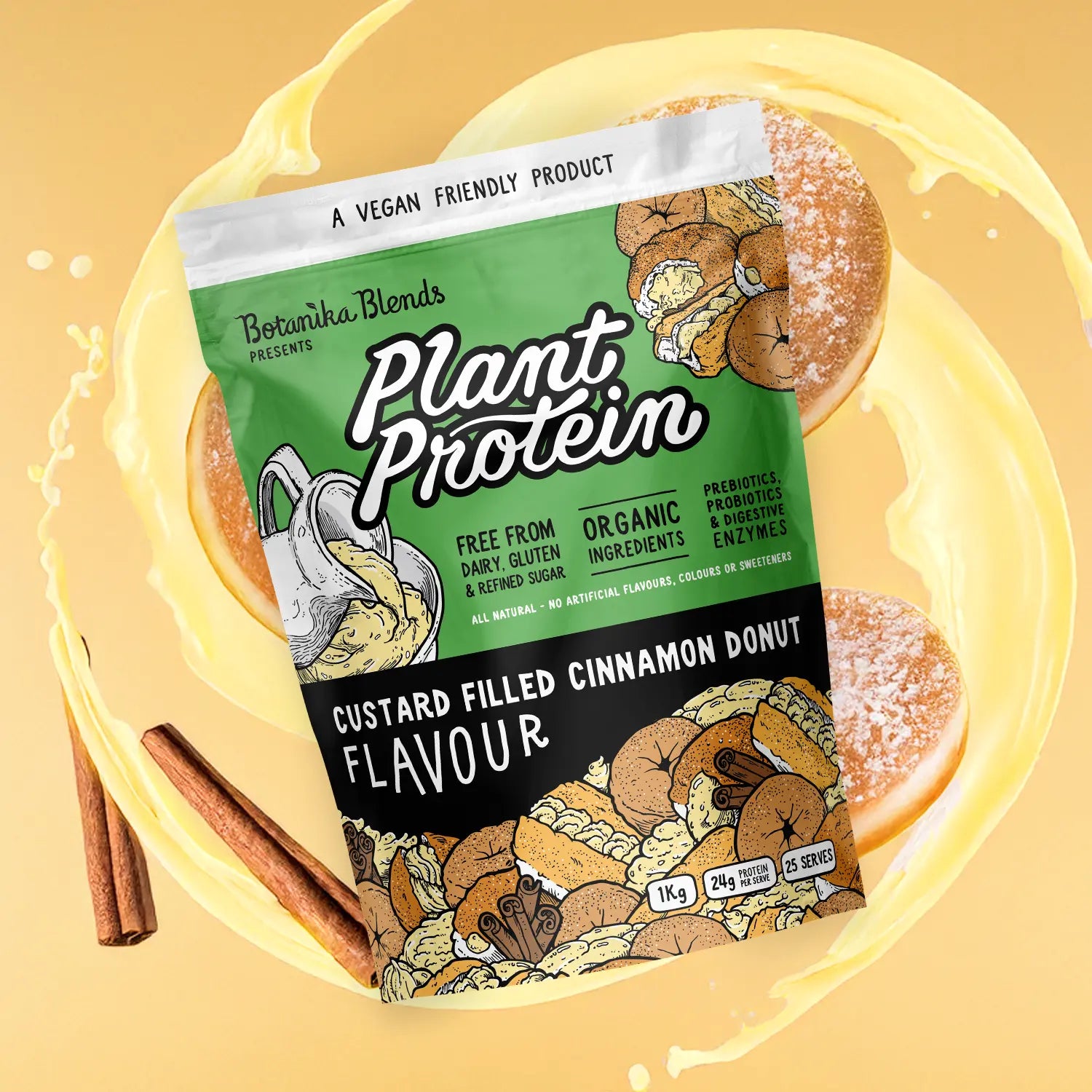 Botanika Blends Plant Protein Custard Filled Cinnamon Donut — official lifestyle / flavour image
