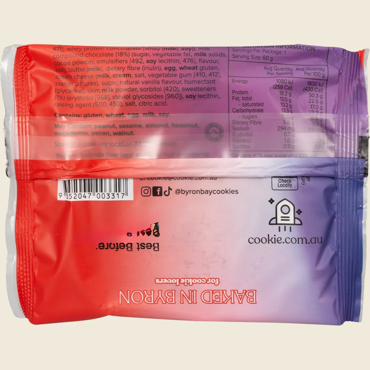 Byron Bay Cookie Company Protein Cookie Milk Choc Chunk 12x60g Byron Bay Cookies