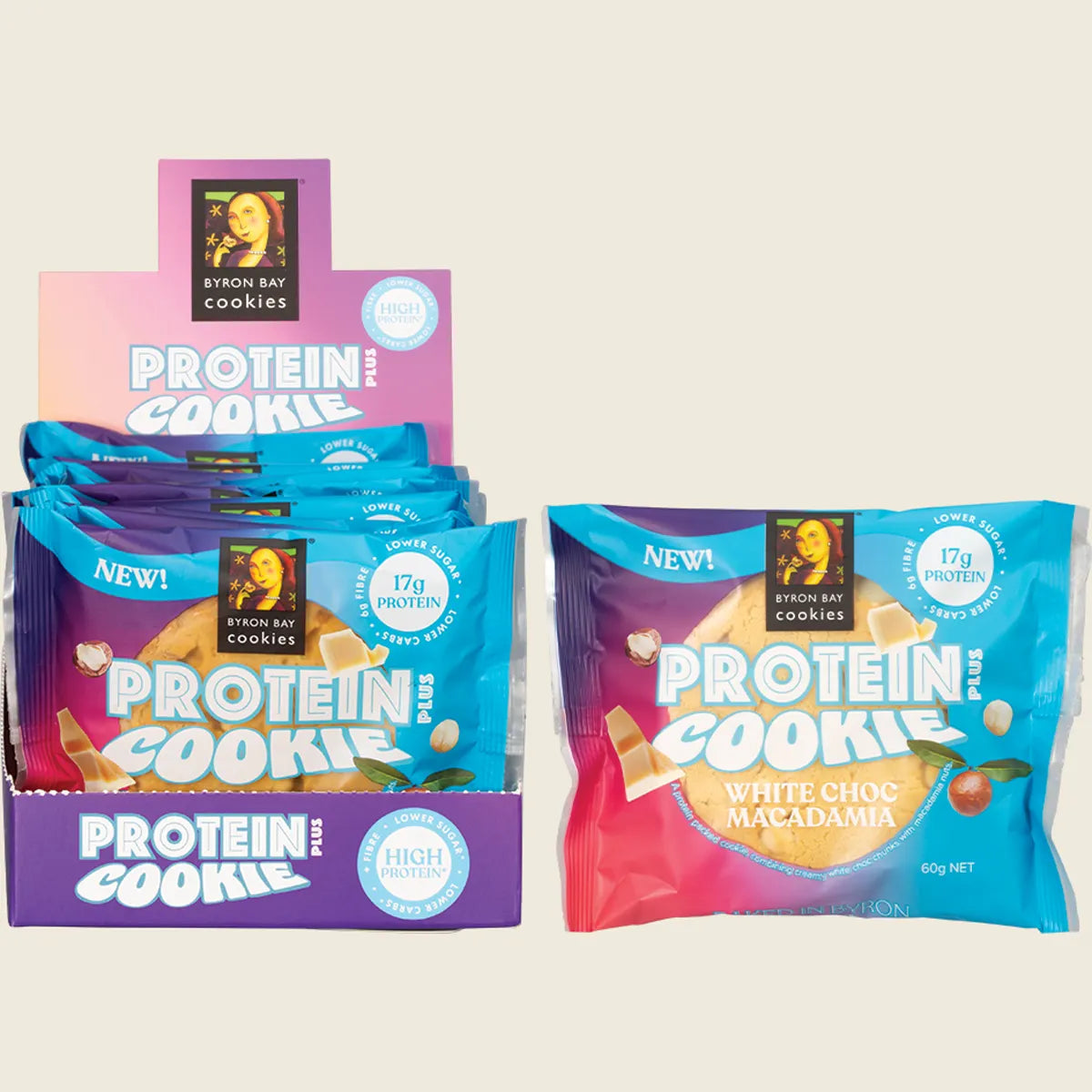 Byron Bay Cookie Company Protein Cookie White Choc Macadamia 12x60g Byron Bay Cookies