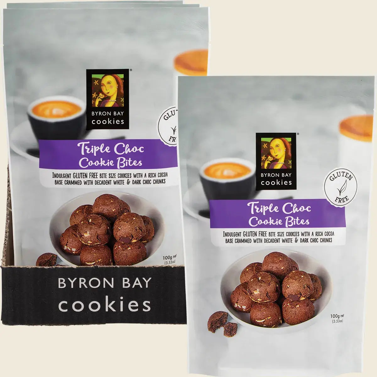 Byron Bay Cookie Company Gluten Free Cookie Bites Triple Choc Fudge Byron Bay Cookies
