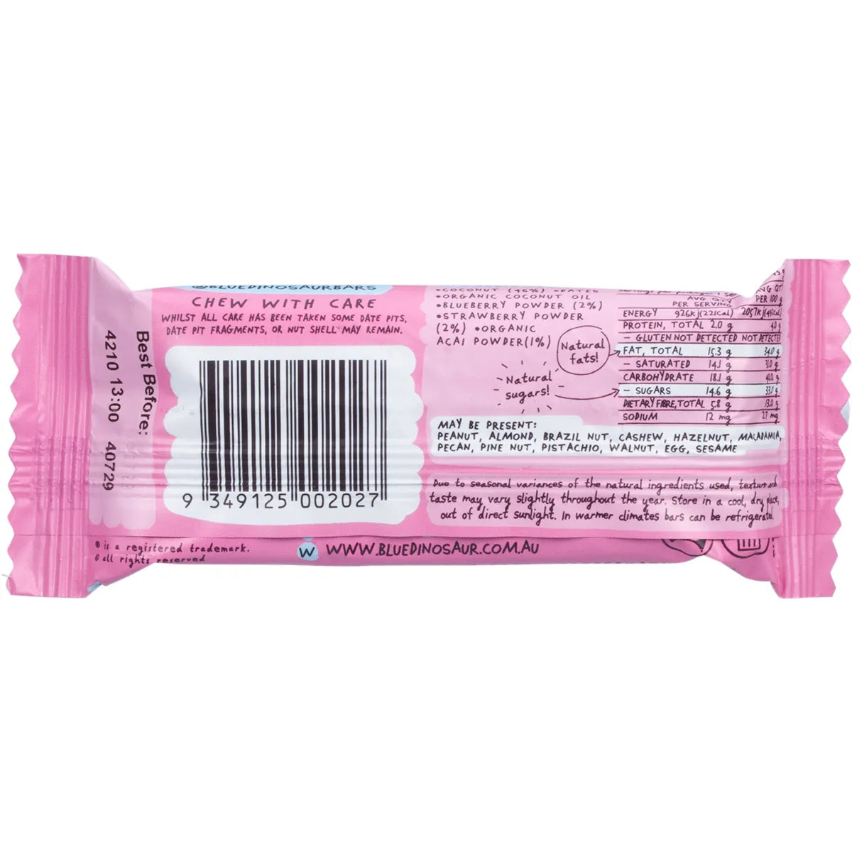 Blue Dinosaur Berry Coconut Snack Bar 12 x 45g