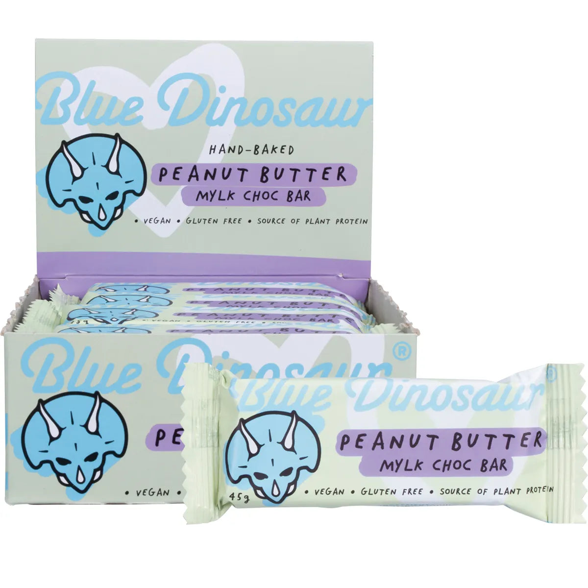 (Clearance - BBD 25/10/24) Blue Dinosaur Hand-Baked Vegan Protein Bar Peanut Butter & Mylk Chocolate 12 x 45g