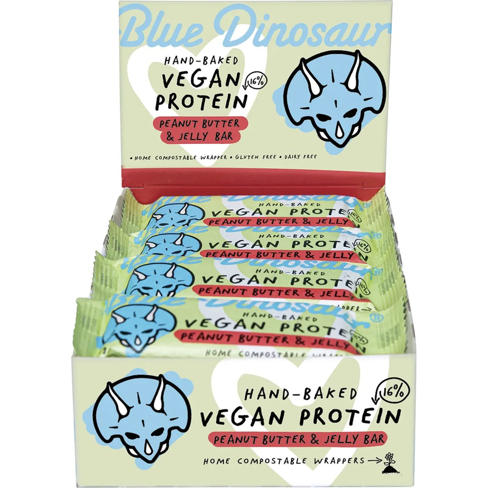 (Clearance - BBD 28/09/24) Blue Dinosaur Hand-Baked Vegan Protein Bar Peanut Butter & Jelly 12 x 45g