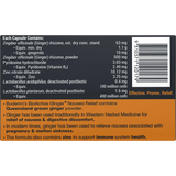 Buderim Ginger Bioactive + Nausea Relief Capsules — back pack image (UHP)