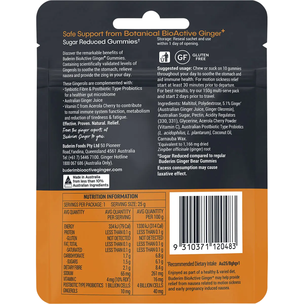 Buderim Ginger Bioactive + Gummie Bears — back pack image (UHP)