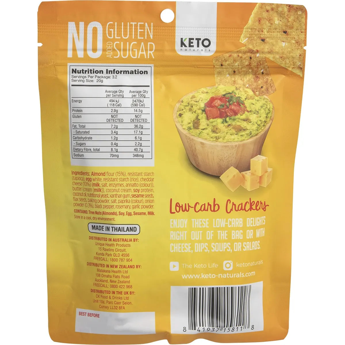 Keto Naturals Almond Flour Crackers  8 x 64g