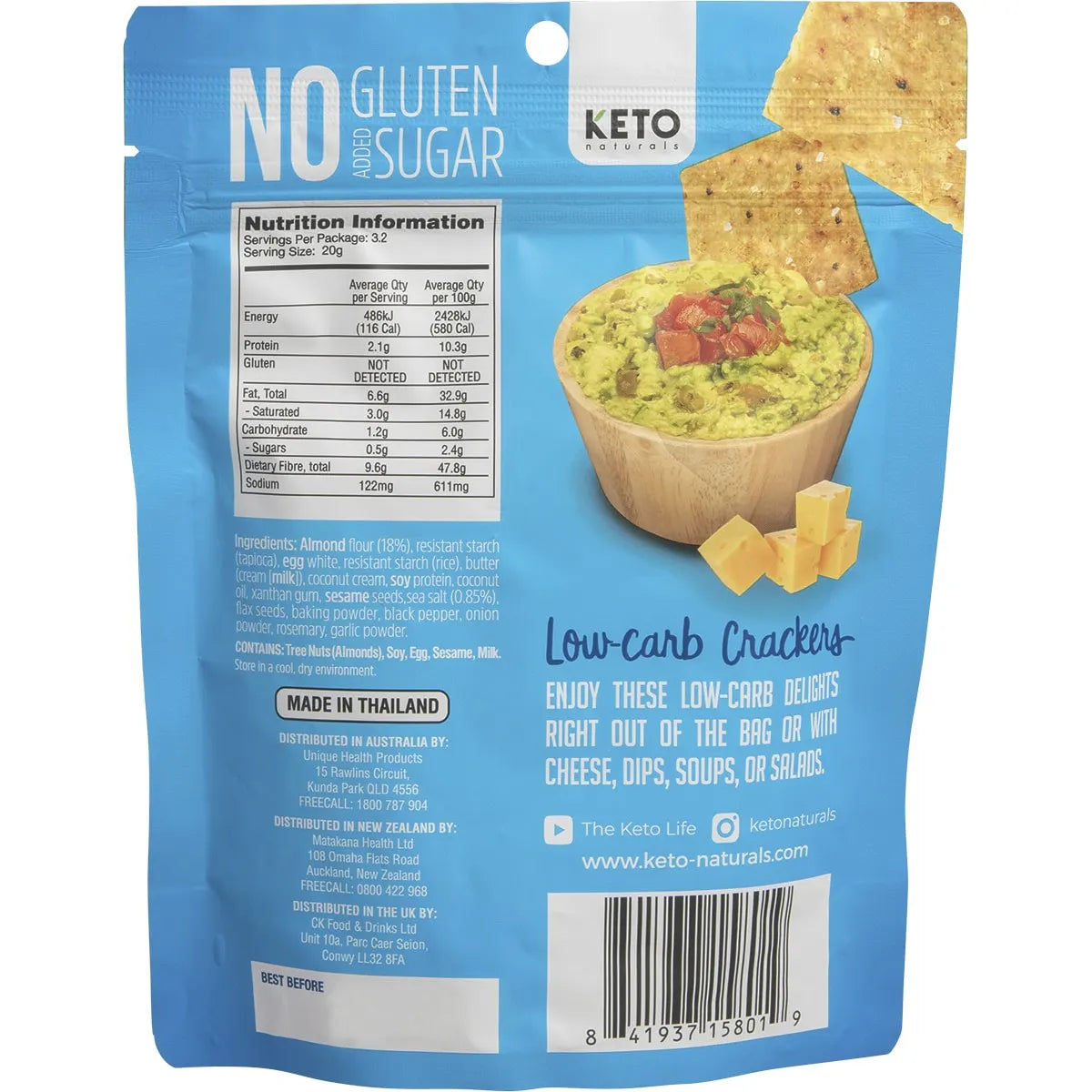 Keto Naturals Almond Flour Crackers  8 x 64g