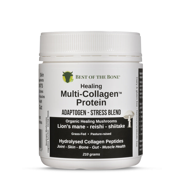 Best of the Bone Healing Multi-Collagen Protein Powder Adaptogen-Stress Blend (Organic Healing Mushrooms: Lion's Mane Reishi Shiitake) 210g