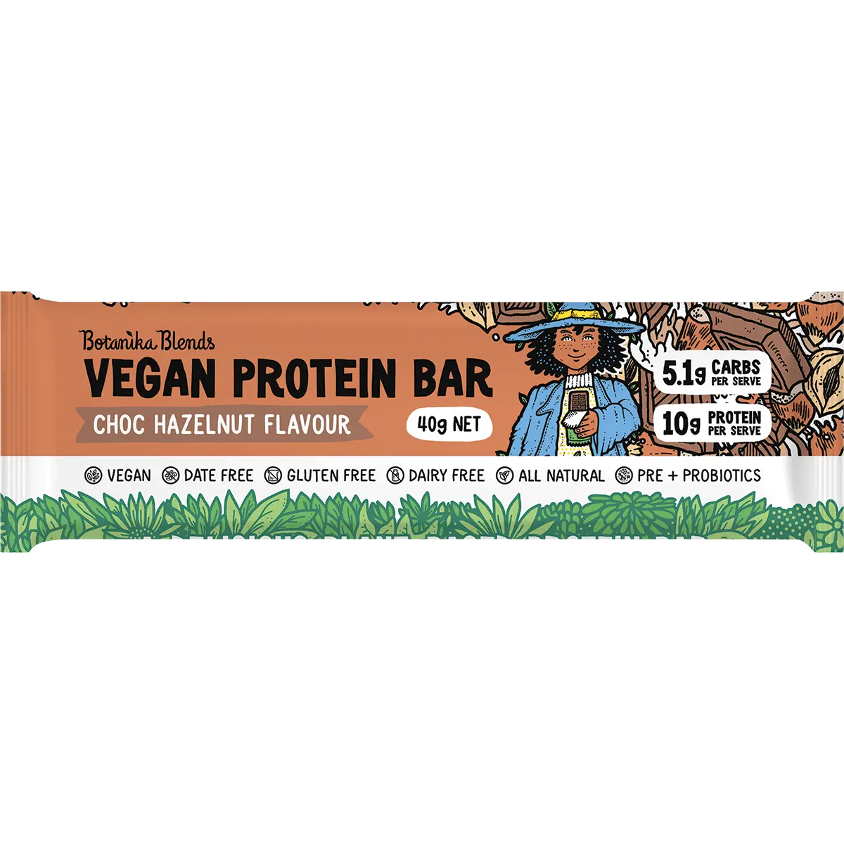 Botanika Blends Vegan Protein Bars Choc Hazelnut 12x40g front product image