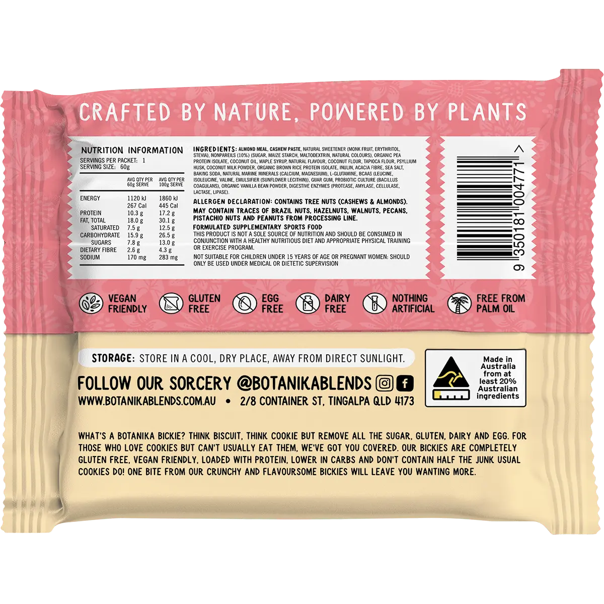 Botanika Blends Botanika Bickie Protein Cookie Birthday Cake 12 x 60g nutrition / back image