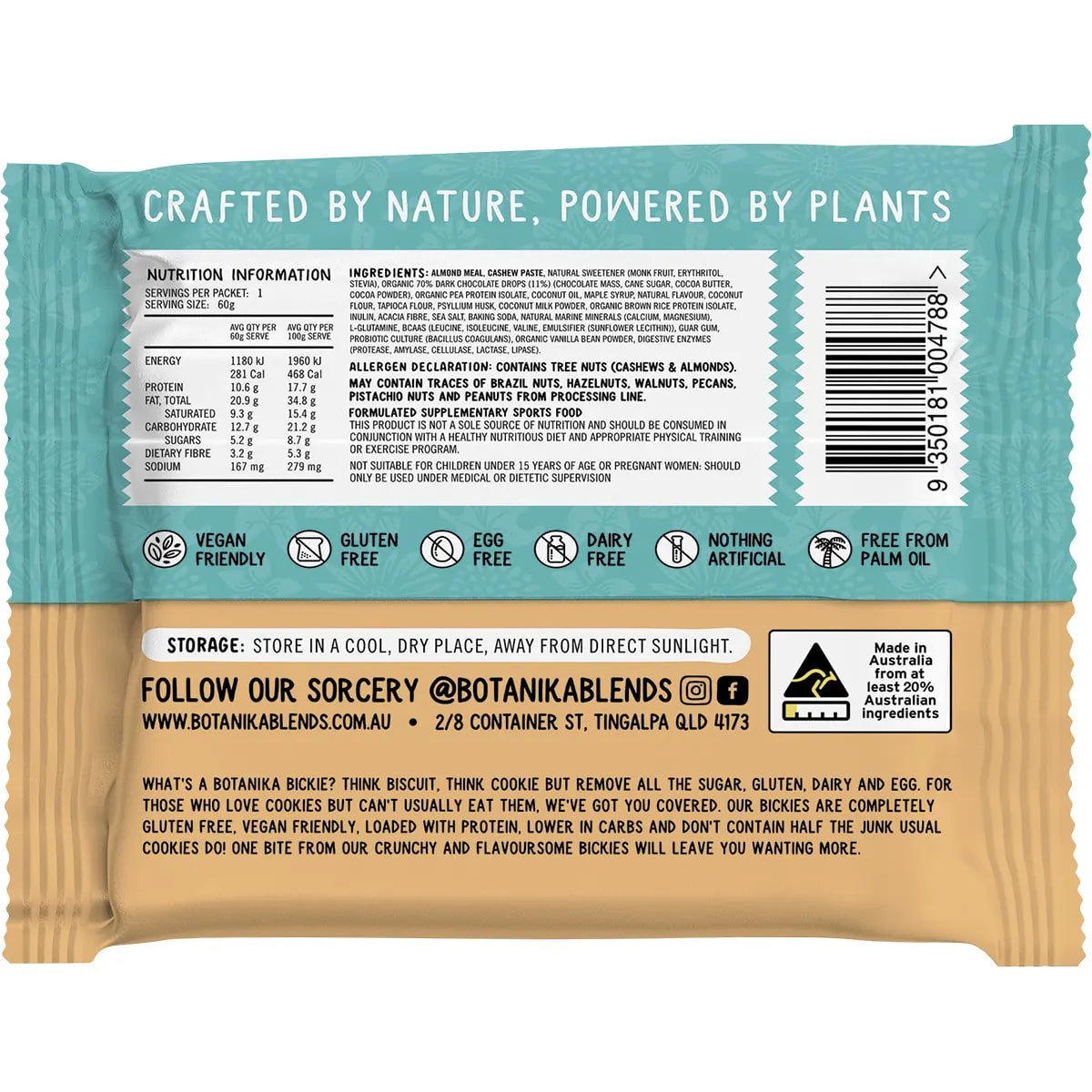 Botanika Blends Bickie Vegan Protein Cookie- Choc Chip 12x60g