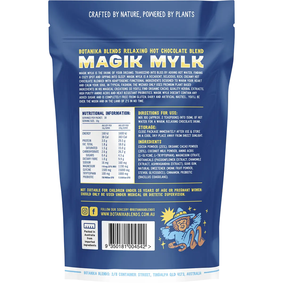 Botanika Blends Magik Mylk Hot Chocolate 300g — back pack image (UHP)