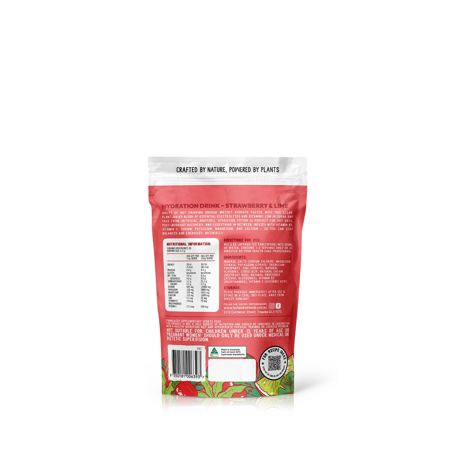 Botanika Blends Hydration Potion Strawberry Lime 165g official rear packaging