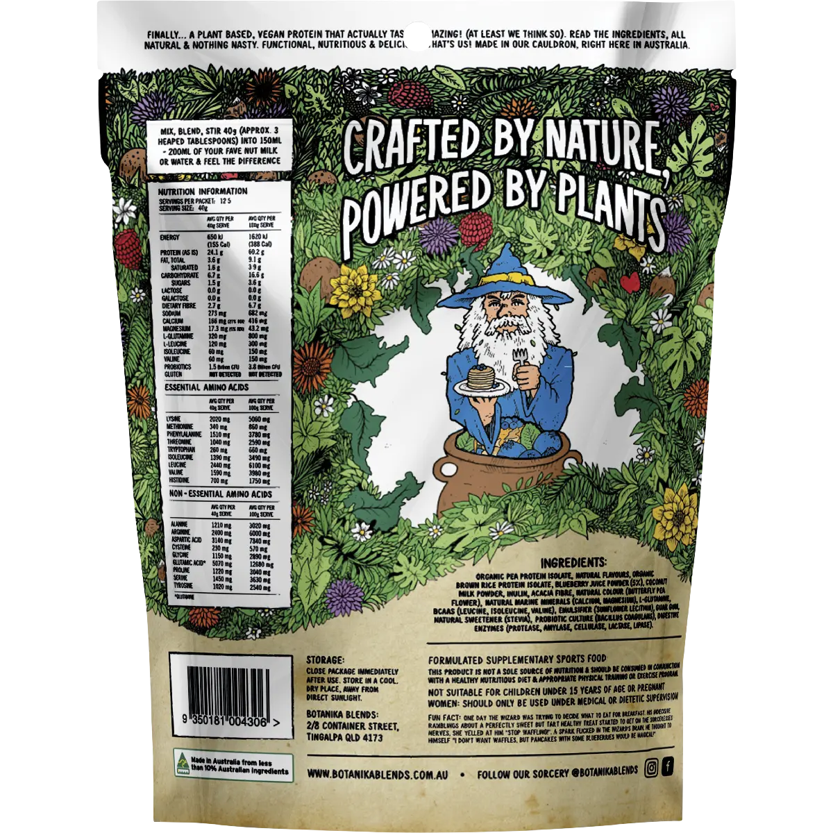 Botanika Blends Plant Protein Blueberry Pancake — back pack image (UHP)