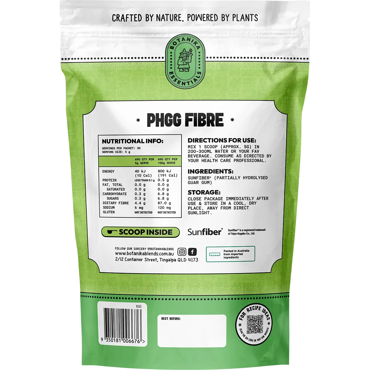 Botanika Blends PHGG Fibre 150g nutrition / back image