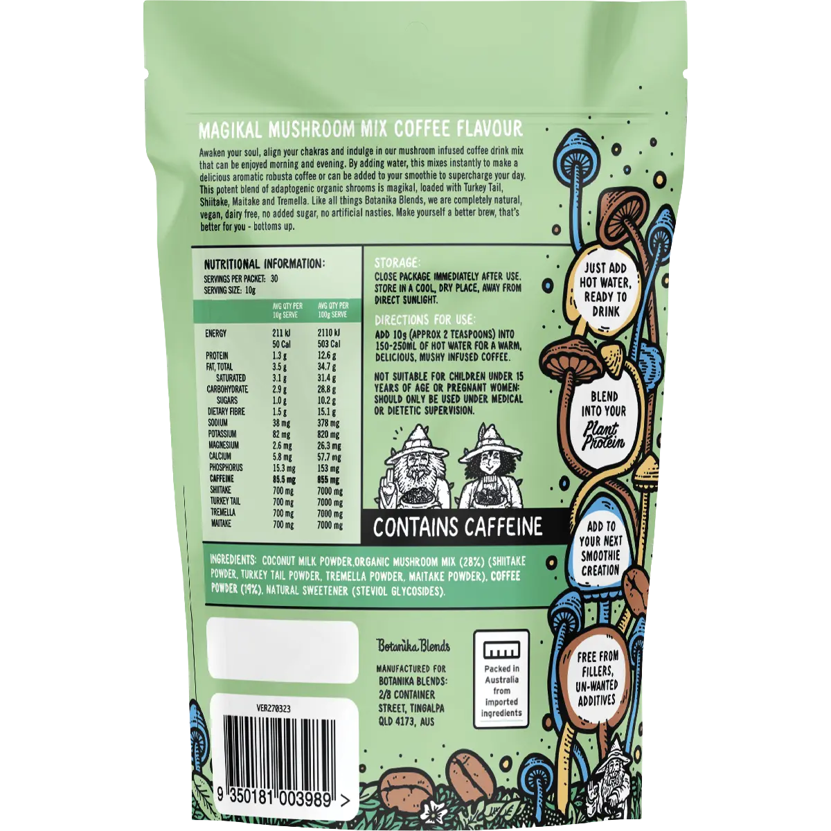 Botanika Blends Magikal Mushroom Mix Coffee 300g — back pack image (UHP)