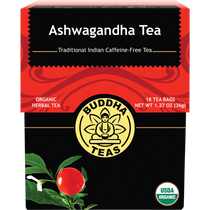 Buddha Teas Organic Herbal Tea Bags Ashwagandha Tea 18 Sachets — front pack image (UHP)