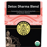 Buddha Teas Organic Herbal Detox Dharma Blend 18 Sachets — front pack image (UHP)
