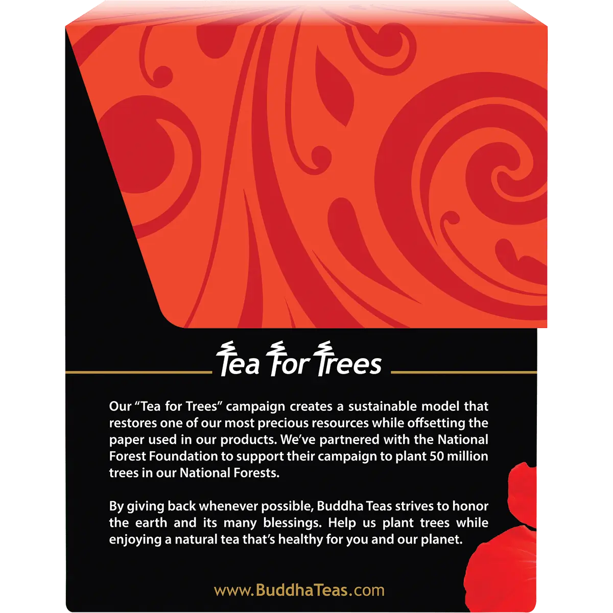 Buddha Teas Organic Herbal Hibiscus Tea 18 Sachets — side pack image (UHP)