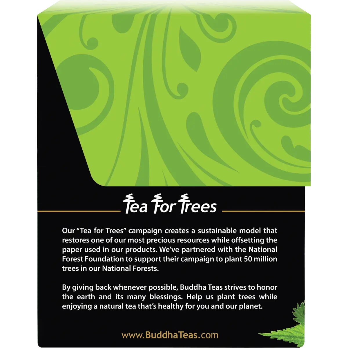 Buddha Teas Organic Herbal Nettle Leaf Tea 18 Sachets — side pack image (UHP)